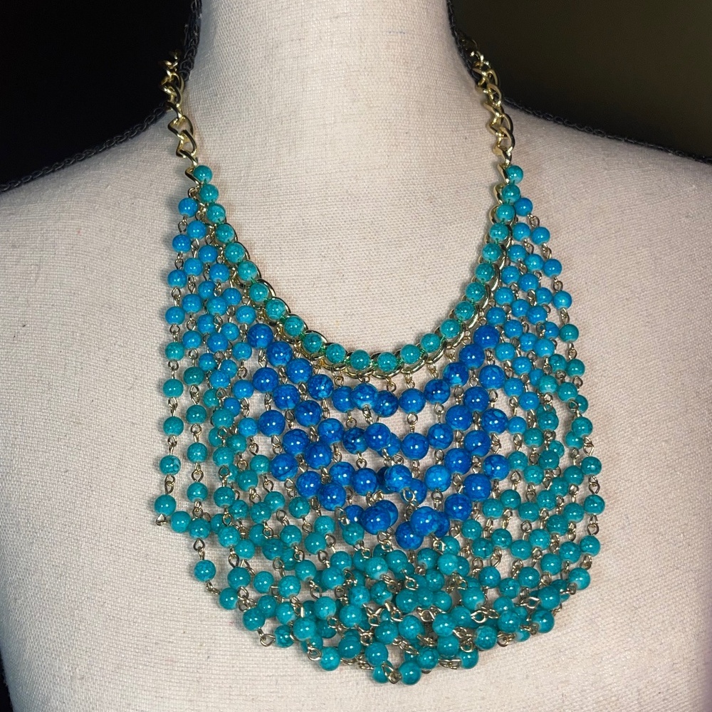 Talbots Multi Gold Chain Blue Bead Necklace
